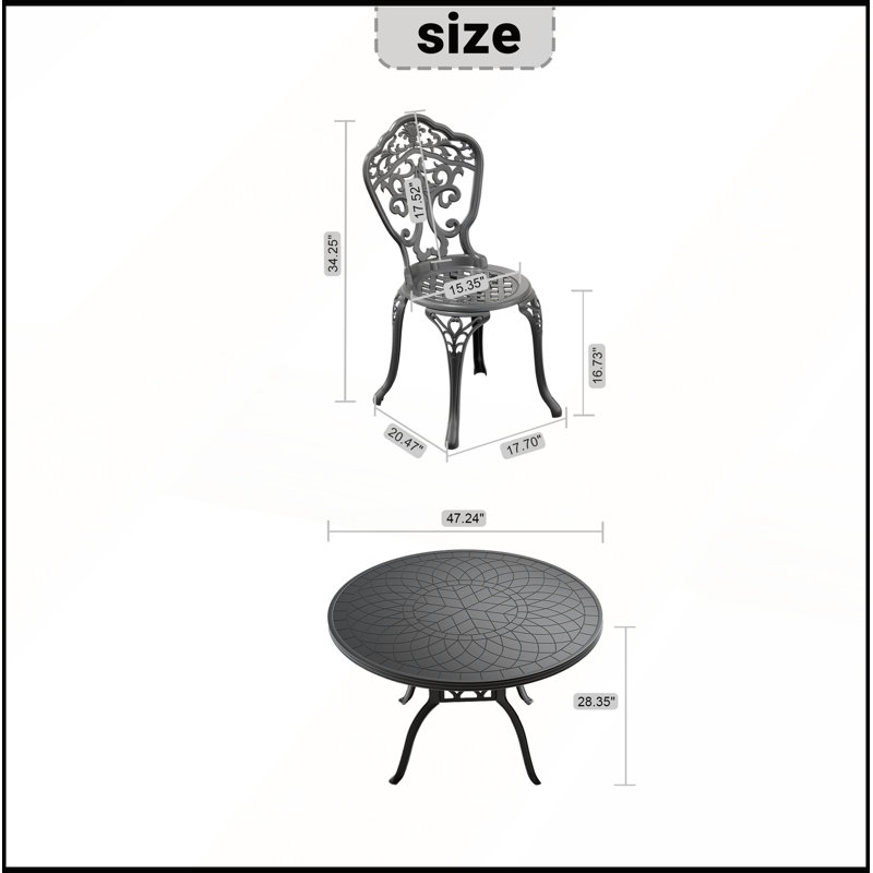 Ensemble de salle à manger 5 pièces en aluminium moulé résistant aux intempéries avec cadre