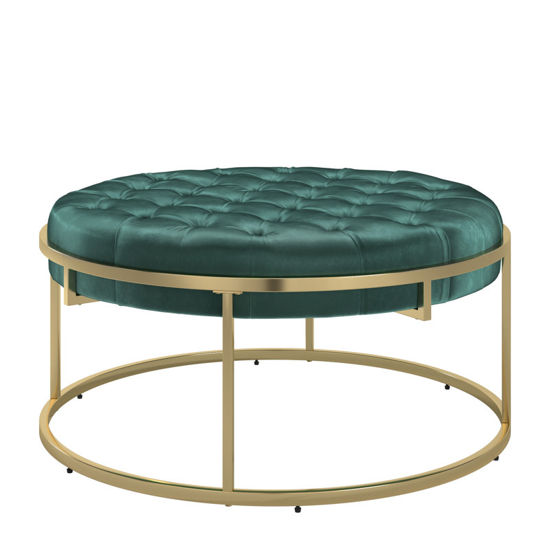Repose-pieds rond en velours 38 po Simmerman, Vert foncé