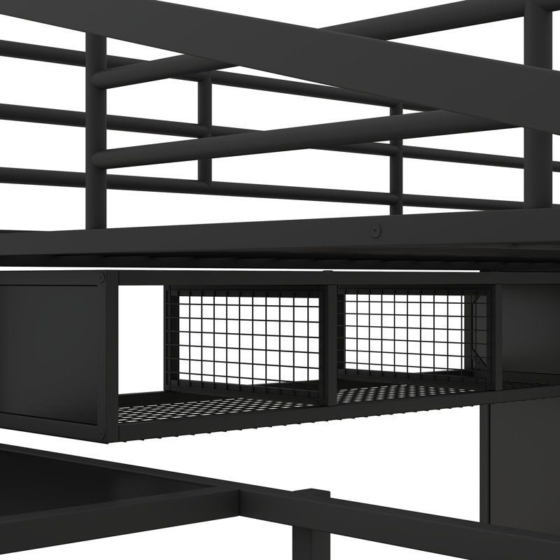  Structure de lit double pleine grandeur avec ensemble de table et rangement pour garde-robe, noir