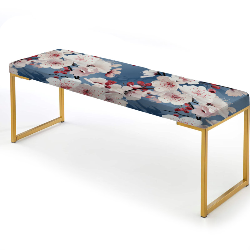 Banc floral rembourré or, Pink And Blue Cherry Blossom Floral Pattern