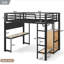 Lit mezzanine multifonctionnel avec bureau, tablettes de rangement, ports USB et lumières DEL-130603037