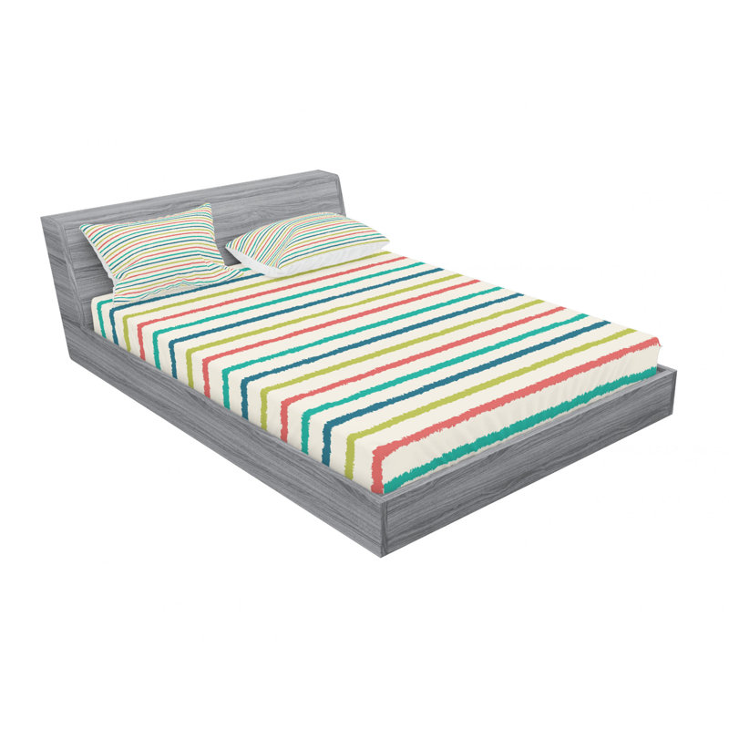 Microfiber Abstract Sheet Set, Full Sheet Set with Fitted Sheet, Blue/Red/Yellow, Striped
