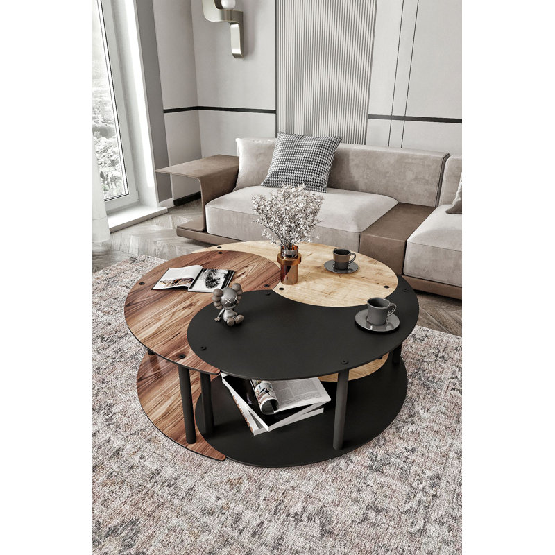 Stylish Coffee Table Set, 27.6 x 15.0 x 27.6 inches | Walnut & Black Oak Finish, 100% MDF with Sturdy Wooden Legs | Modern Design for Living Room, Perfect for Small Spaces & Elegant Décor