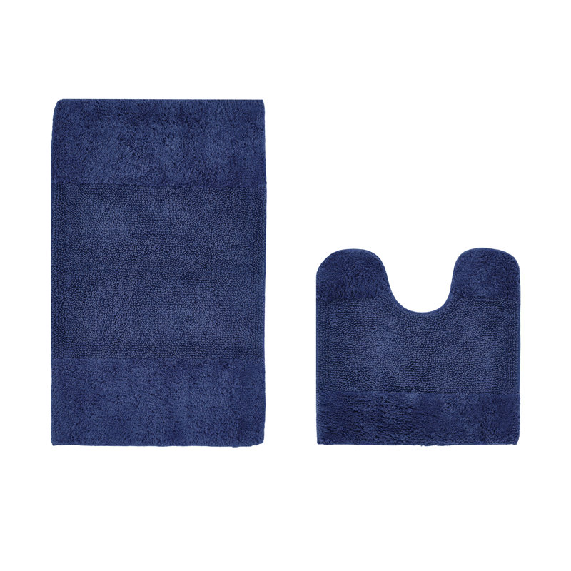 Makaylynn Premium 100% Cotton 2155 GSM 2-Piece Bath Rug Set, OEKO-TEX® Certified, Non-Slip Spray Latex Backing, Plush Tufted, Super Absorbent, Machine Washable Bathroom Rugs, Navy
