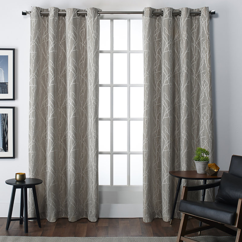 Panneaux de rideaux semi-transparents à motif floral avec œillets Angee, Gris cendré, l 54 po x L 108 po