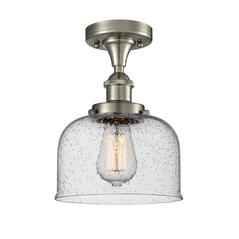 Glass Semi Flush Mount, No Bulb Included, Seedy, Brushed Satin Nickel