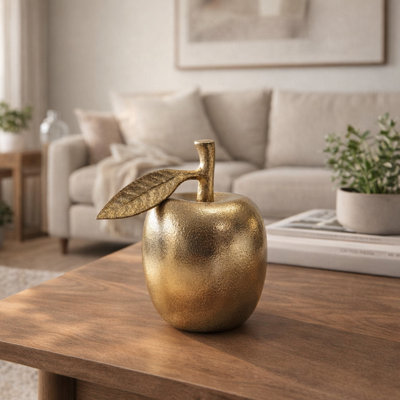 Figurine contemporaine en métal en forme de pomme pour la décoration de bureau ou de maison - Objet décoratif de style décontracté pour la décoration de table de salon - 12,7 cm, or