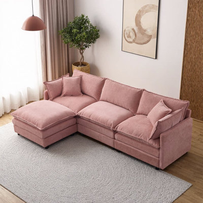 105" Modular L-Shape Sectional Sofa with Ottoman | Chenille Upholstered 3-Seater Couch with Pocket Spring Support | Modular Sectional for Living Room, Apartment, or Lounge