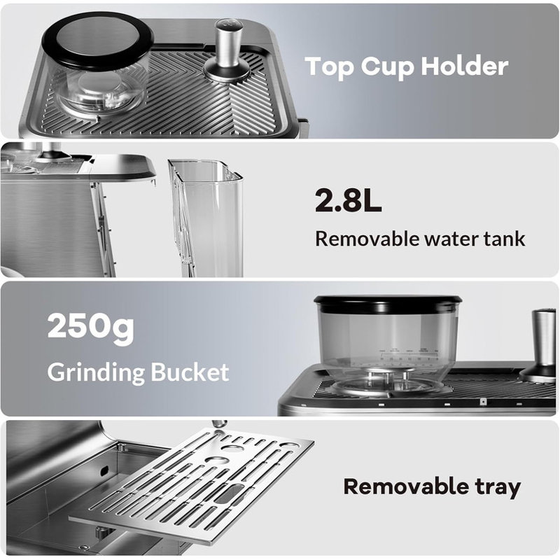 Machine à espresso semi-automatique, cafetière à 20 barres avec 30 réglages de broyage, machine à expresso