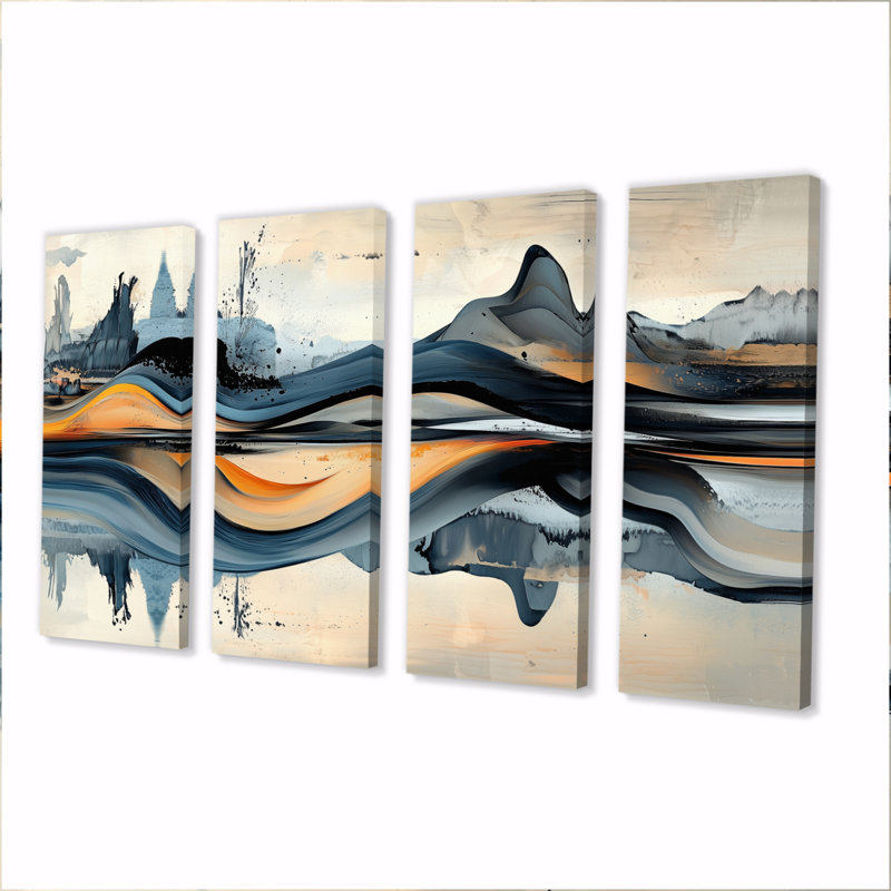 Olrik - art mural abstrait - ensemble d'art mural moderne, H 32 po x l 64 po, 4