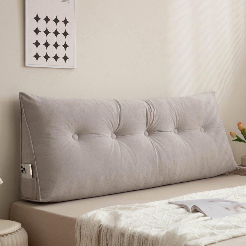 Oversized Chenille Bed Reading Pillow With Triangular Support & Side Pockets, Light Gray, Rectangle 20"H x 39"W