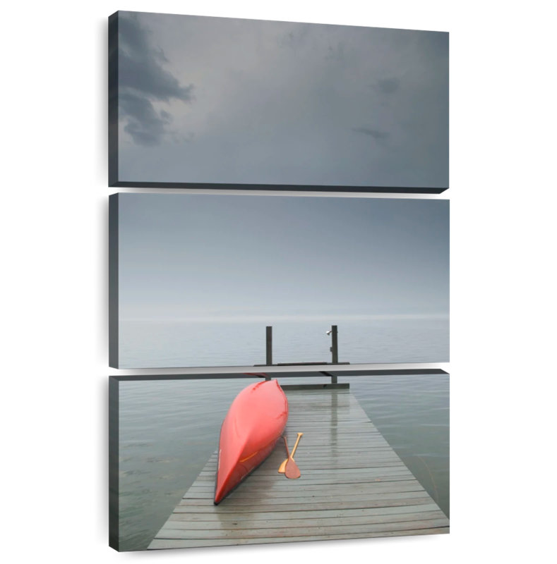 Alvord Red Canoe On Hazy Dock, 65" H x 42" W