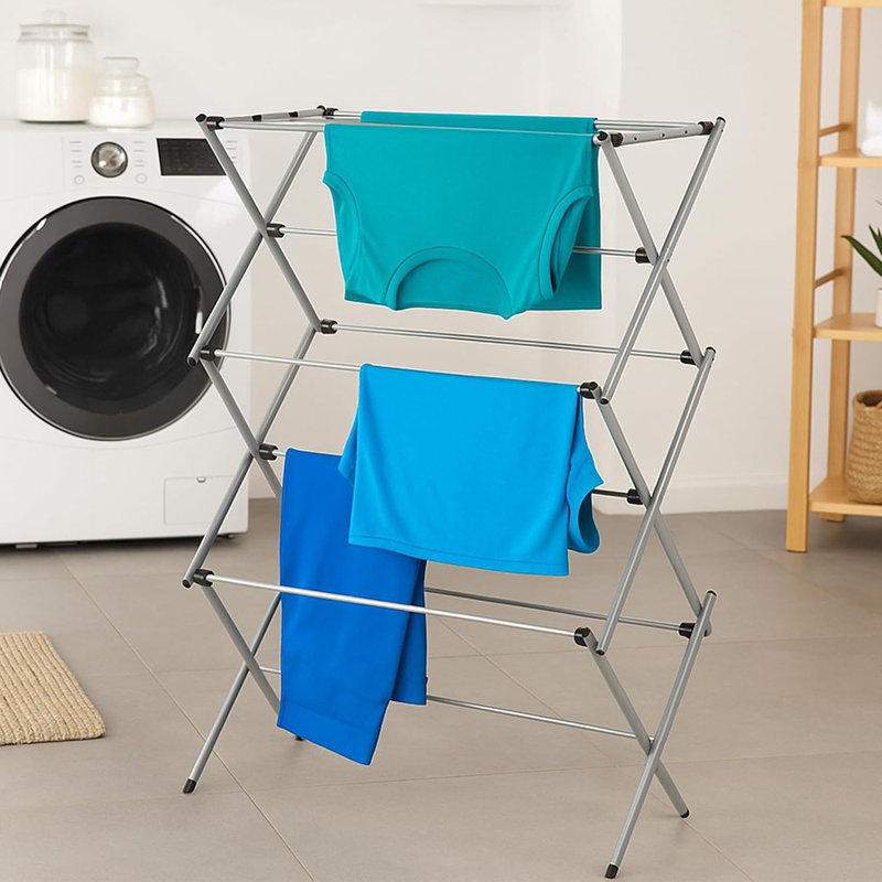 Séchoir à vêtements, finition en acier, support à linge et à serviettes durable et peu encombrant, support à vêtements robuste pour l'intérieur et l'extérieur, style fonctionnel moderne