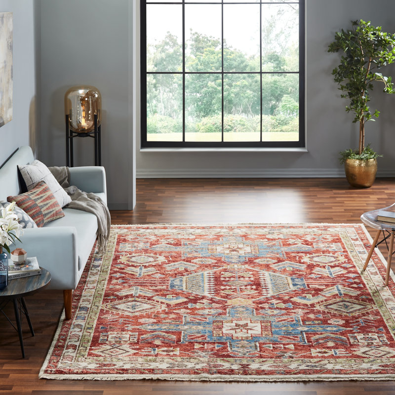 Omaque Wool Southwestern Area Rug, Rust, Rectangle 8' x 10'