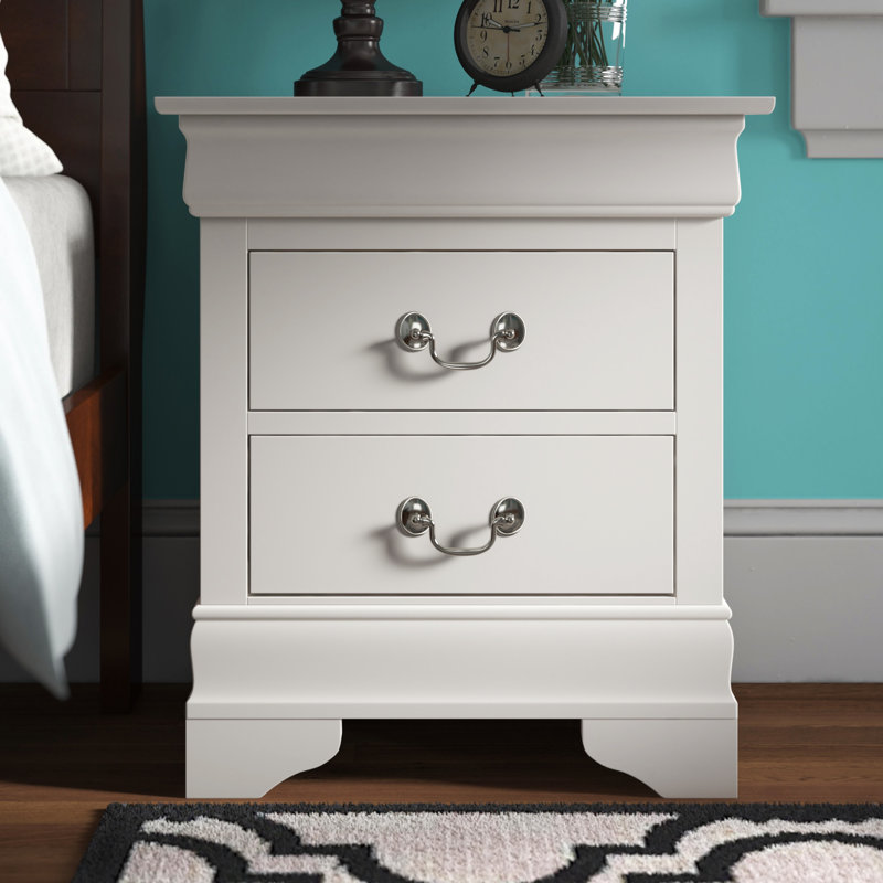 Elegant White 2-Drawer Nightstand with Metal Center Guides