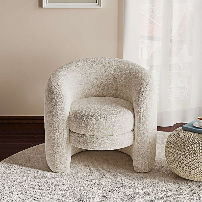 Chaise d'appoint moderne à dossier courbé et rembourrée, Ivoire ivoire