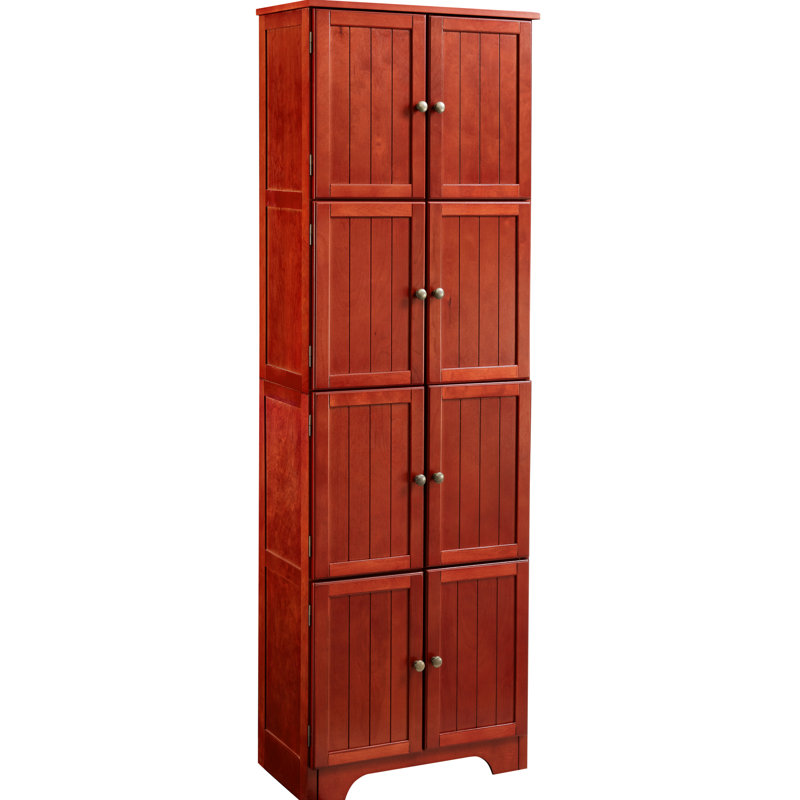 72.4" Freestanding Storage Cabinet With 8 Doors And 4 Shelves. Cherry. For Home. Construction, Elegant Handle Kitchen, Office. Smooth, , Attractive Hinge
