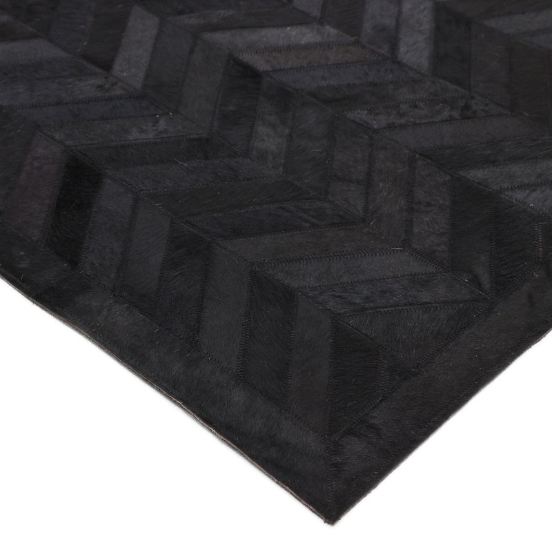 Meir Hand Knotted Tencel Geometric Area Rug in Ivory, Black, Rectangle 9' x 12'