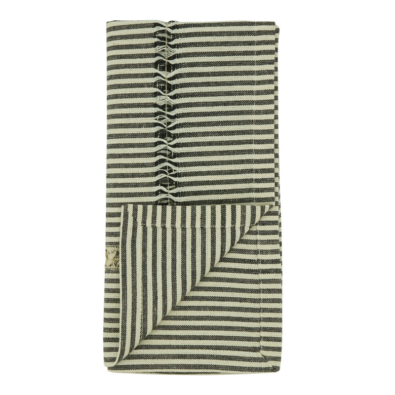 Black and White Stripe Hemstitch Cotton Table Napkins, Set of 4
