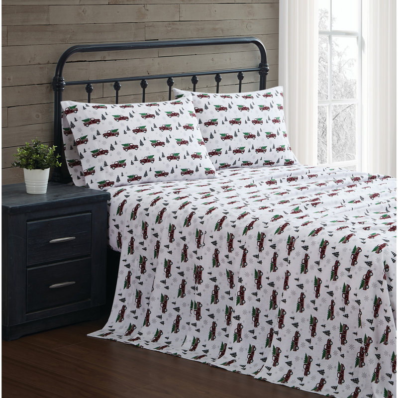 Holiday Truck Full Cotton Flannel Sheet Set