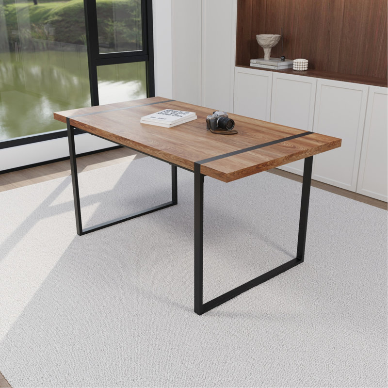 Table de salle à manger 59 "avec structure en métal - Facile à nettoyer, meubles de maison et de cuisine, Bois brun