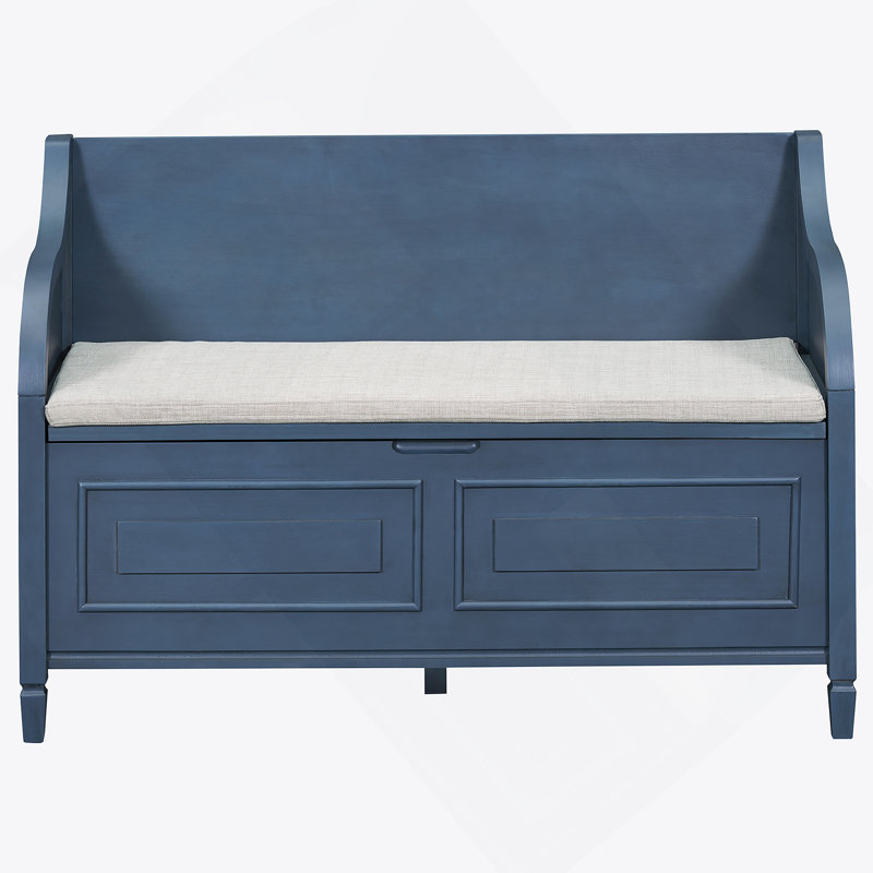 Alecsandra Fabric Upholstered Storage Bench, Antique Navy