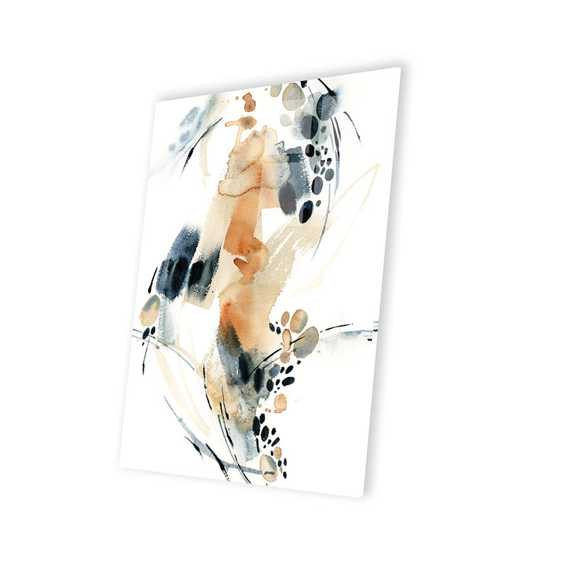 Abstrait en bleu et terre cuite IV, reproduction sur verre acrylique, H 24 po x l 16 po x P 0,25 po