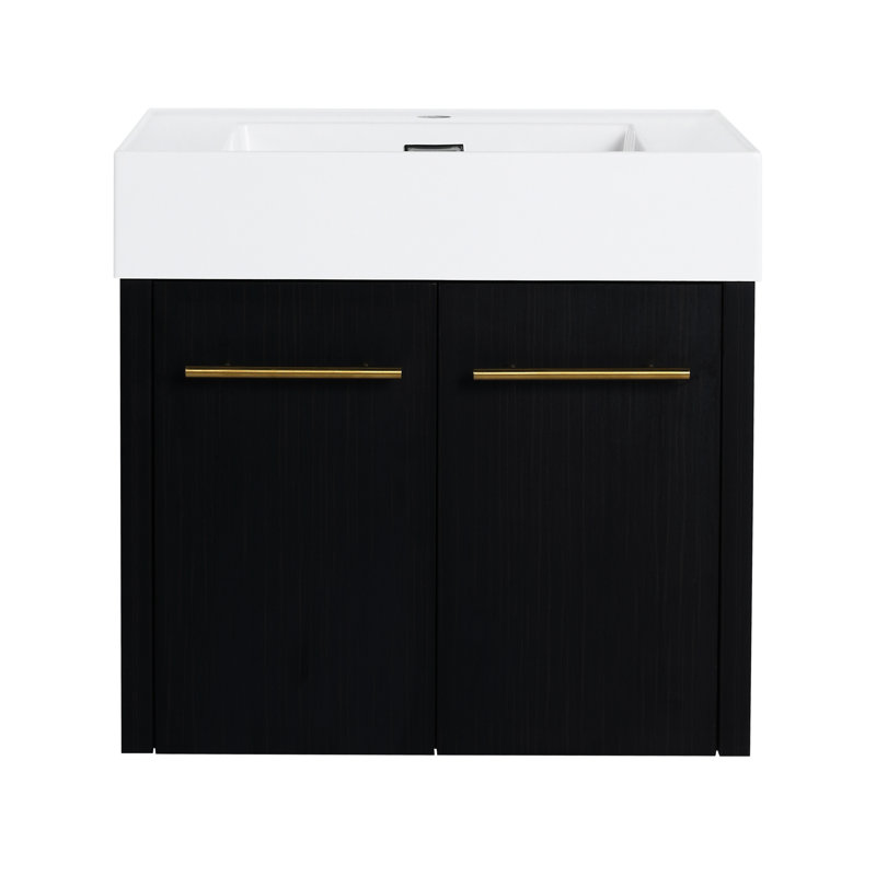 Meuble-lavabo de salle de bain avec lavabo - 24 po, lavabo en résine épaisse, charnières à fermeture en douceur, leurre châtaignier noir 24 po, désirs modernes, fermeture minimalement observable