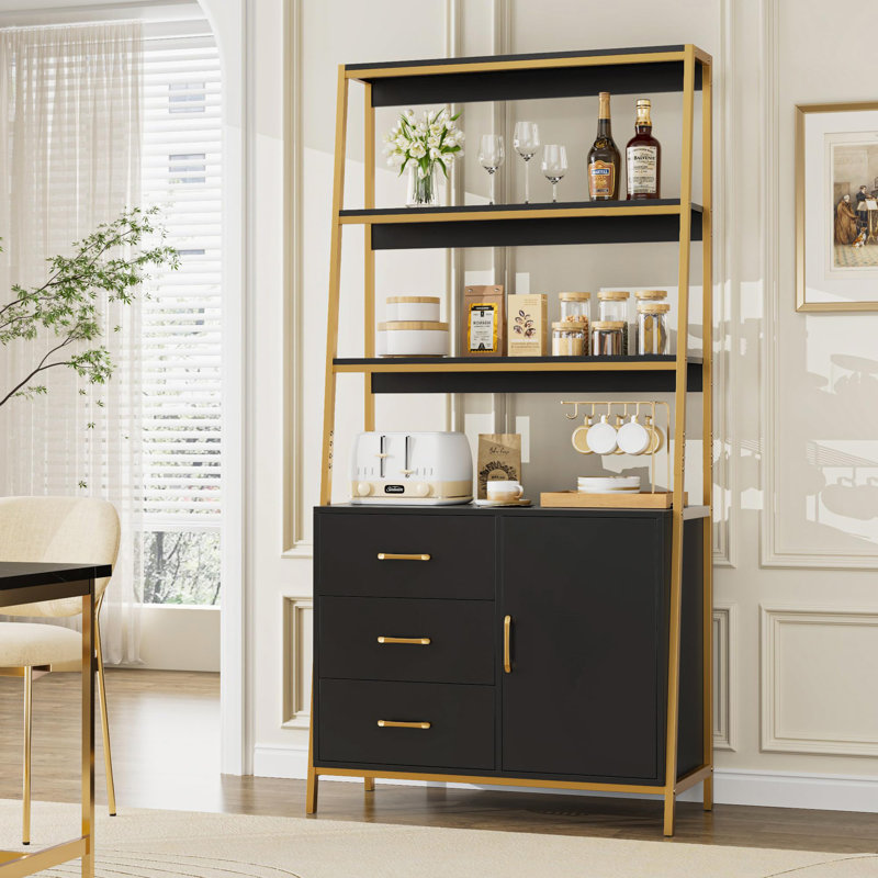 32.5'' Metal Standard Baker's Rack with Microwave Compatibility, Black/Gold