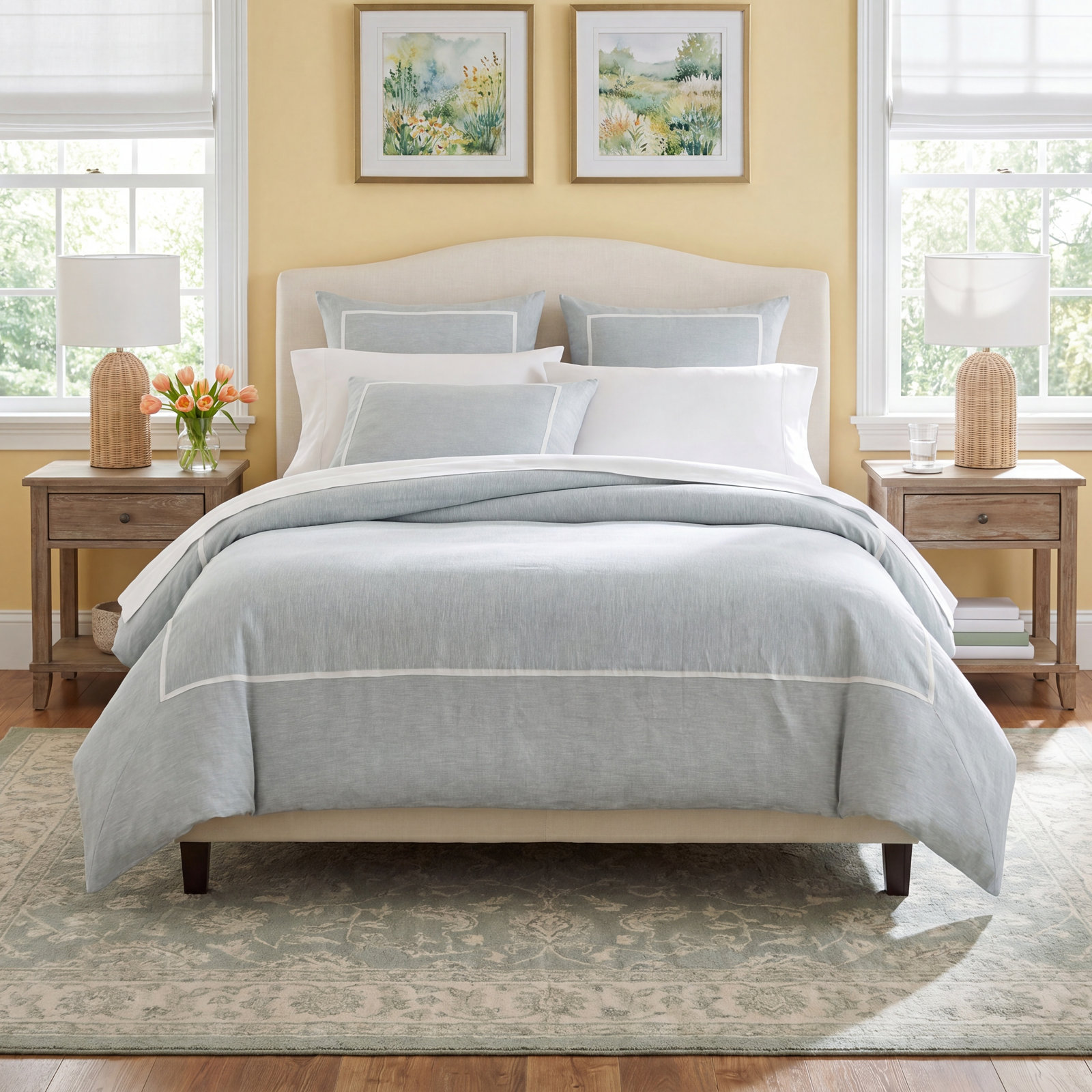 Keaton Linen Duvet Cover Set, King Duvet Cover, Sky