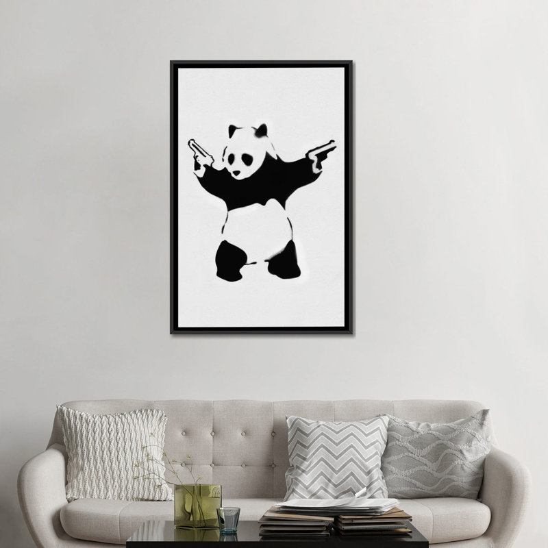 Panda avec des fusils - impression, Toile tendue, Pas de tapis, H 48 po x l 32 po x P 1,5 po
