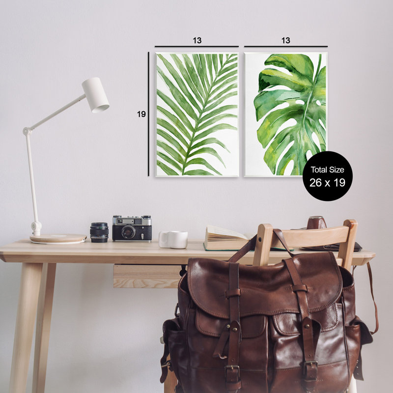 Ensemble de 2 plaques murales Minimal Tropical Green Palms par Carson Lyons, H 19 po x l 13 po