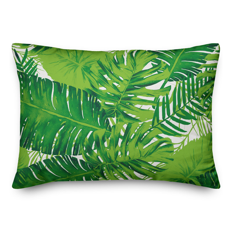 Floral Outdoor Throw Pillow, No Fill, White/Green