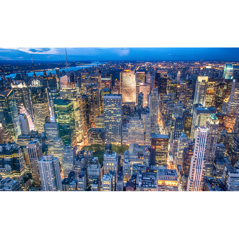 New York City Paysage urbain, rivière, vue aérienne, nuit, soir, H 26 po x l 50 po x P 1,5 po