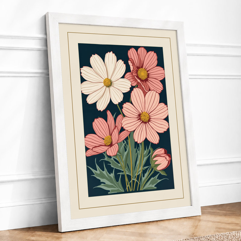 Cosmos Study Botanical - Framed Print, A3 - 42.0 x 29.7 cm, White