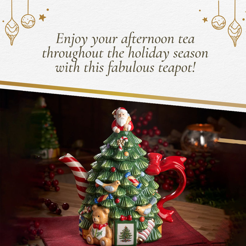 Spode – Christmas Tree – Spode Christmas Tree 250th Anniversary Figural Teapot – 26.8 Oz