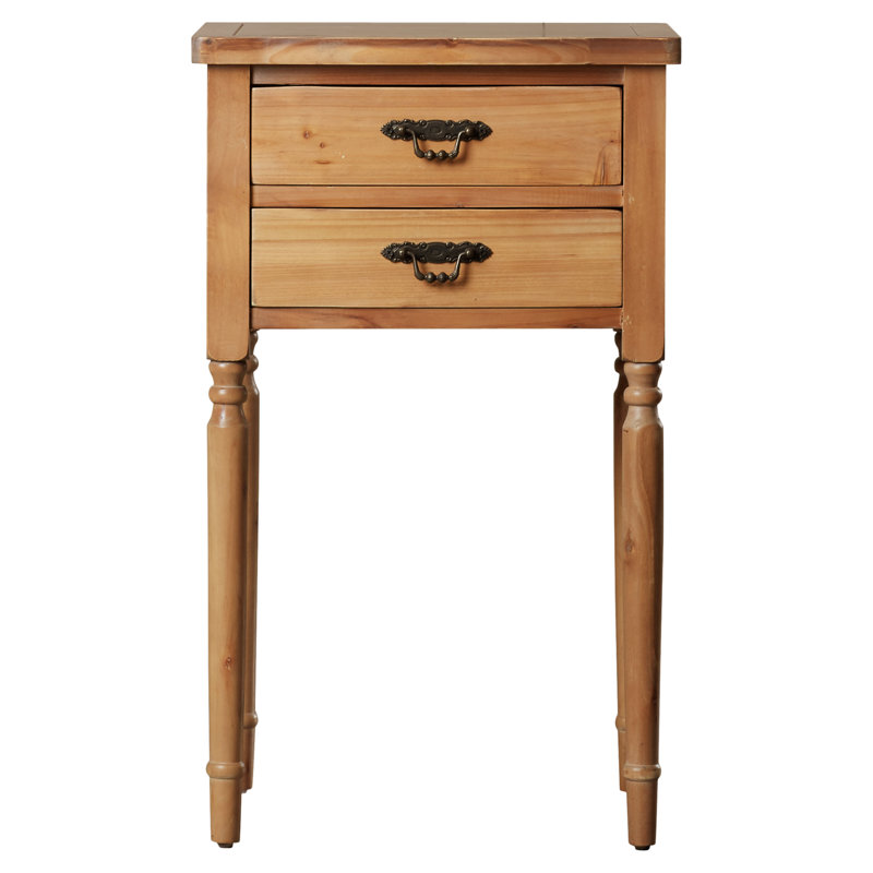 Solid Wood 2 - Drawer End Table, Honey Natural