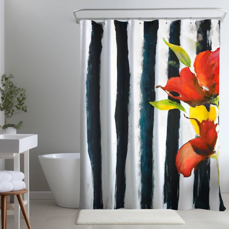 Striped – Polyester Shower Curtain, Dye Sublimation Print, 71" W × 74" L, Multicolor Red