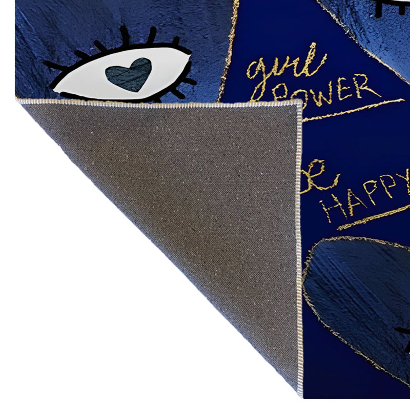 Navy-Themed Heart Inside Eye Patterned Modern Decorative Rug, Rectangle 3'9.81" x 4'11.06"