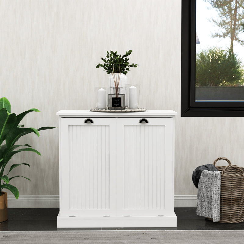Two-Compartment Tilt-Out Laundry Sorter Cabinet, Blanc
