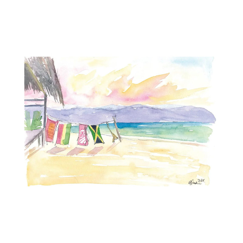 Caribbean Beach In Jamaica With Mountain View by Markus & Martina Bleichner - Wrapped Canvas Gallery-Wrapped Canvas Giclée
