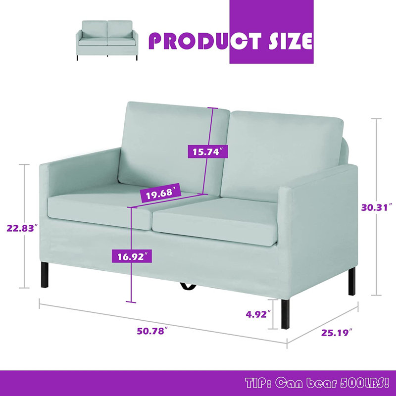 Jimeny Upholstered 50.78'' Sofa, Blue
