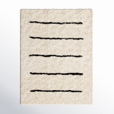 Mayer Striped Hand Knotted Wool Ivory/Black Area Rug