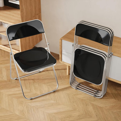 Set of 4 Acrylic Folding Chairs Space‑Saving for Home Office Party Daily Use, Black