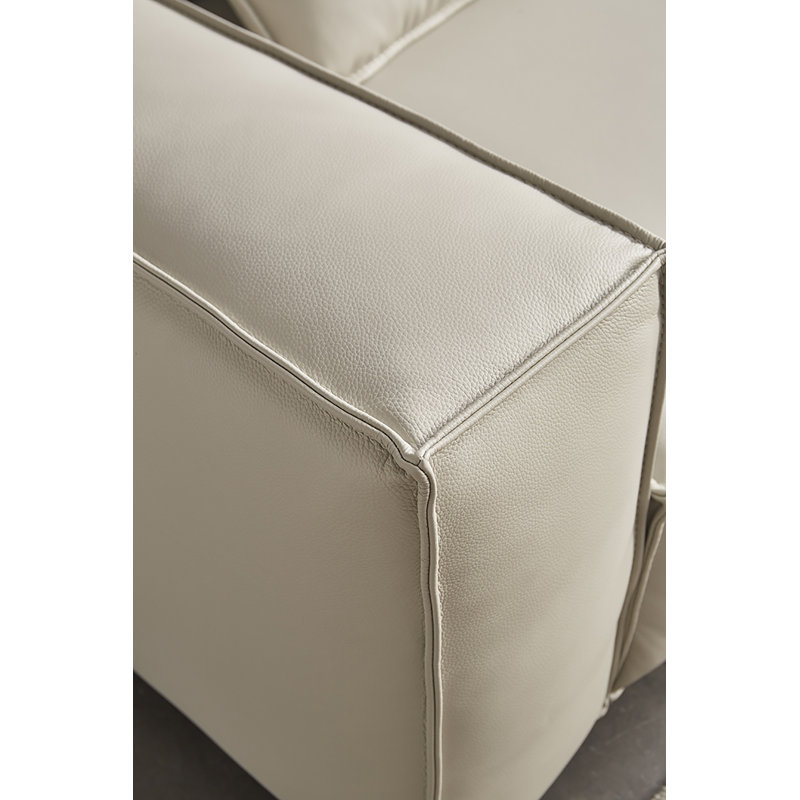 Light Gray Full Leather Chair with Wooden Legs
