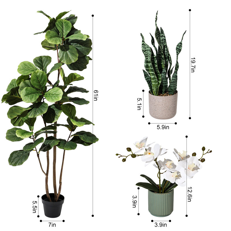 Artificial Fiddle Leaf Fig Tree with plants indoor decor home and office