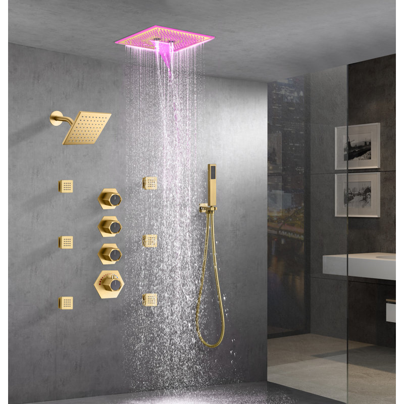 Shower Faucet with Rough in-Valve, Brushed Gold