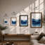 Blue Undulating Waves Minimalist - Framed Print-1310939192-1310939195