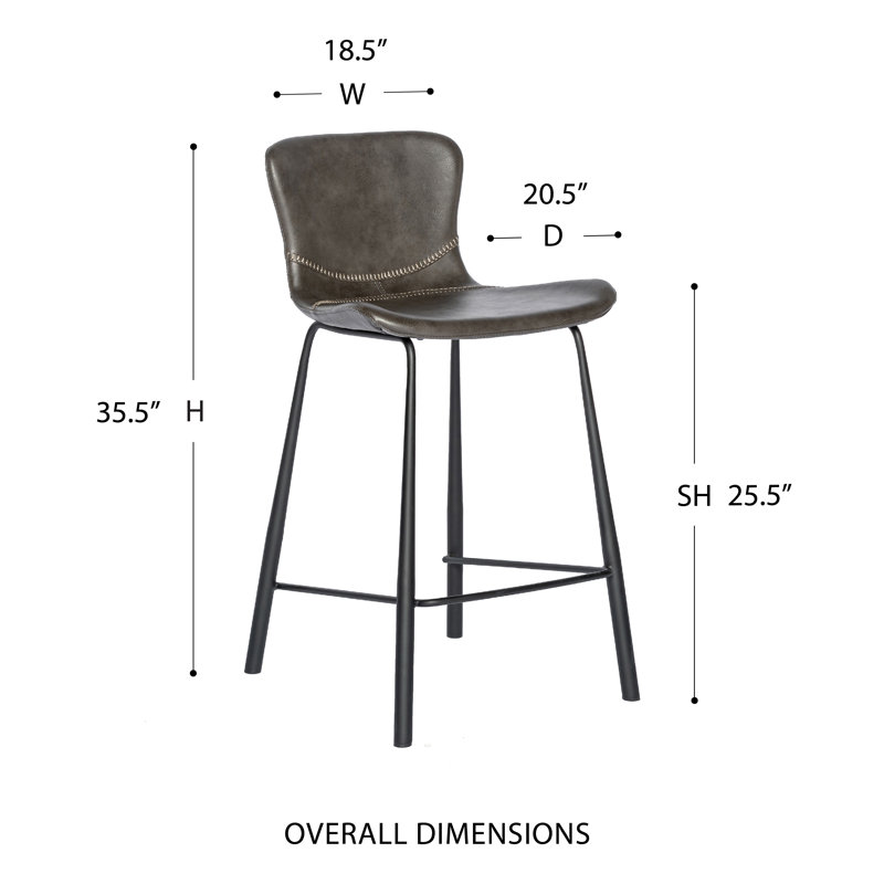 Tabouret de bar et de comptoir Mald, Tabouret de comptoir (assise de 26 po de hauteur), Gris anthracite