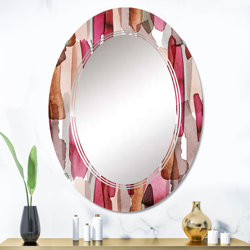 Rouge, rouge, orange et brosses Grach - miroir mural moderne, 36 po x 24 po